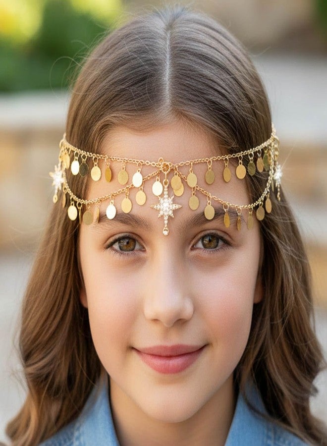 Urieo Gold Sequin Head Chain Jewelry, Star Halo Rhinestone Headpiece, Boho Crystal Prom Halloween Hair Accessories for Girls - Image 5